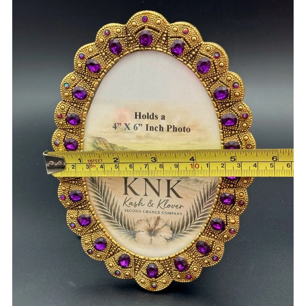 Oval Picture Frame Gold Purple Rhinestone Coastal Glam 4